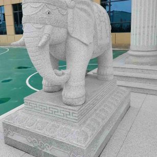 海口 白麻花岗岩动物异形石雕-大象