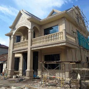 海口 黄金麻花岗岩石材私人别墅雕花门楼柱阳台栏杆