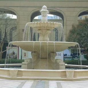 海口 黄金麻花岗岩异型加工——户外庭院石雕流水喷泉