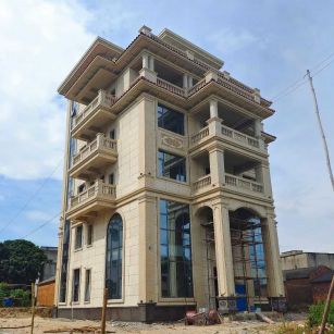 海口 黄金麻花岗岩石材别墅外墙干挂搭配（雕花栏杆花瓶柱门楼罗马柱）