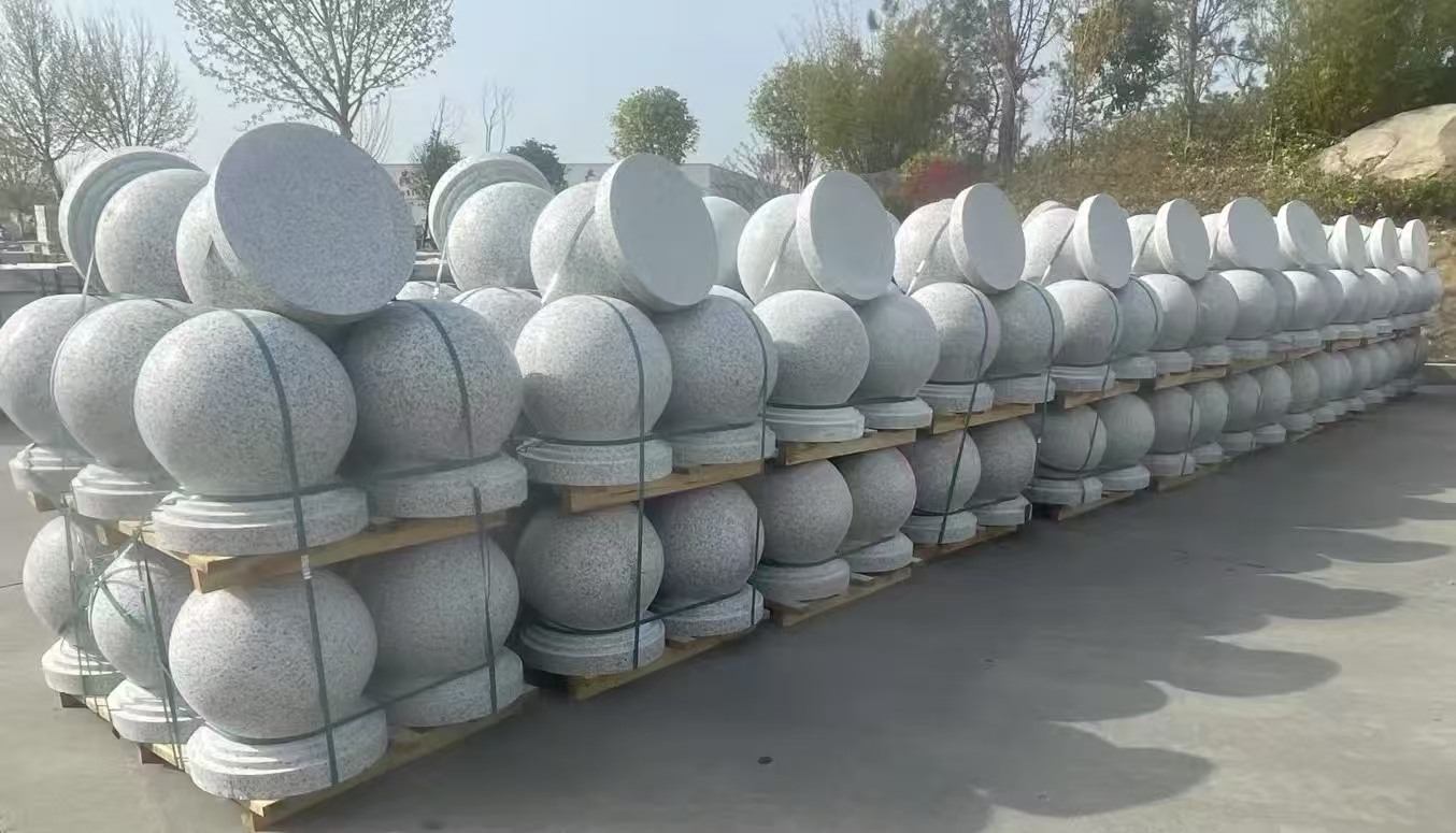 海口 白麻花岗岩石材圆球，石球，挡车球，隔离球，景观石球，风水球等