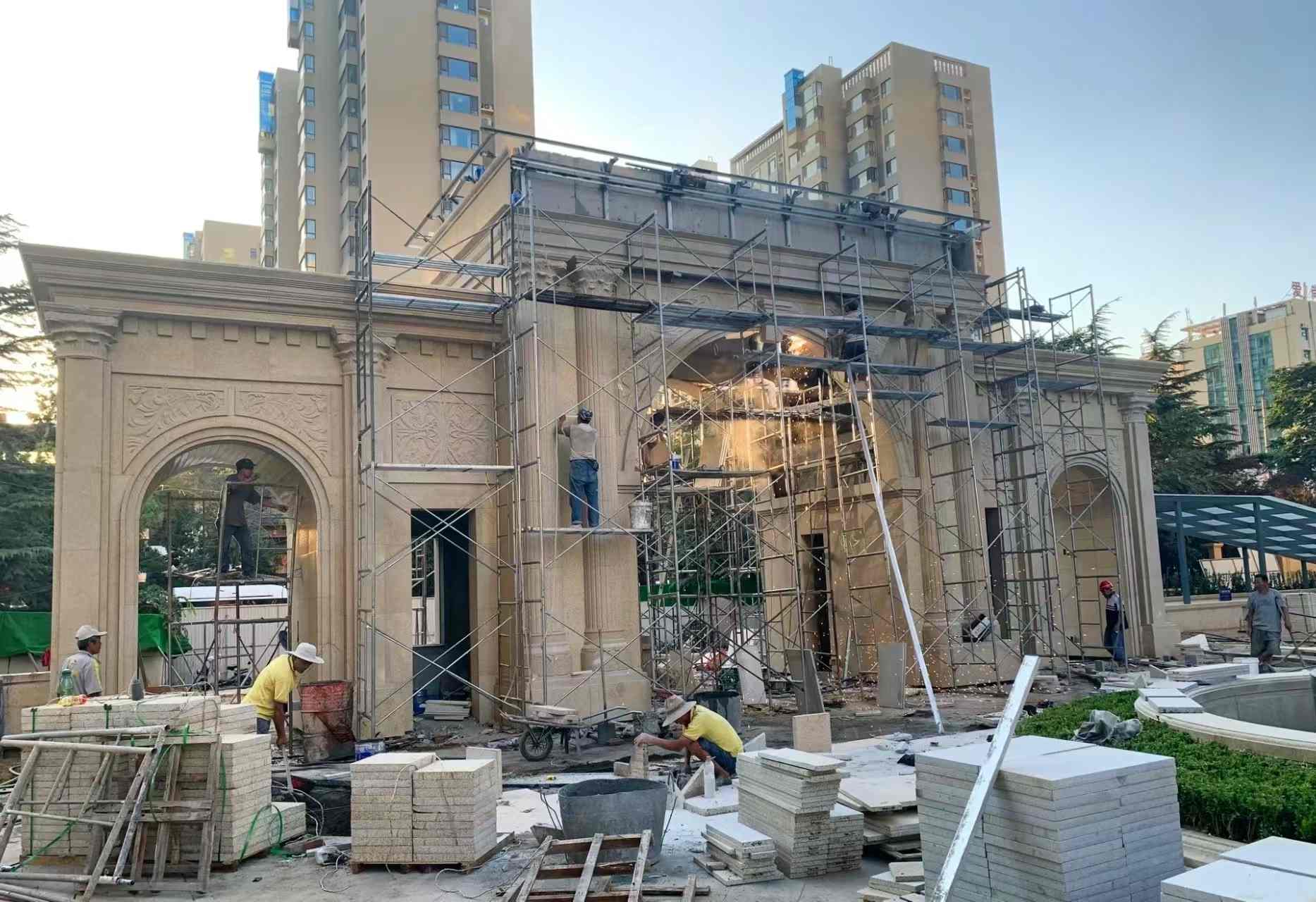 海口 黄金麻荔枝面花岗岩小区门楼外墙干挂