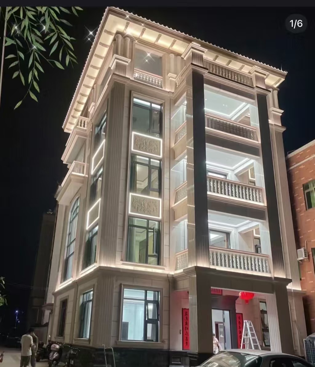 海口 芝麻白花岗岩别墅外墙夜间效果