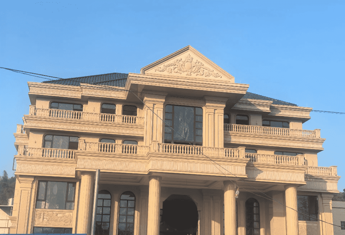 海口黄金麻别墅外墙干挂石材效果示例